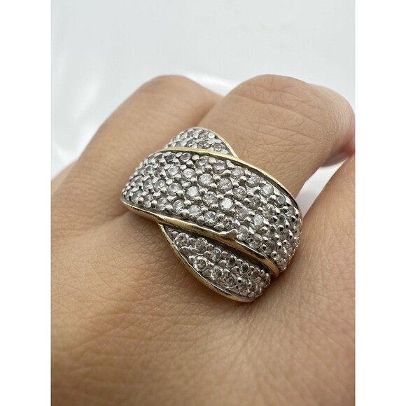 J&T 925 Sterling Silver 14k Gold Vermeil C Z Cross Ring Size 7 - Picture 2 of 7